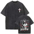 Christian vintage washed T-shirt with Jesus Forgive Them Father print, black, front view