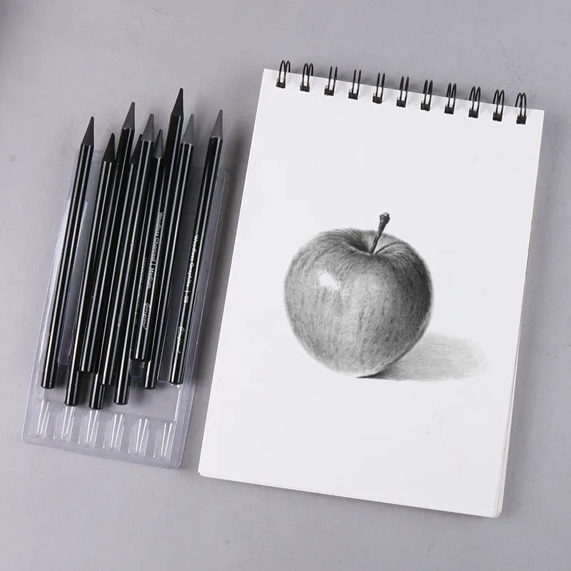 Carbonized Pencil Suit set showing 6 graphite and 3 carbonized pencils on suction card packaging.
