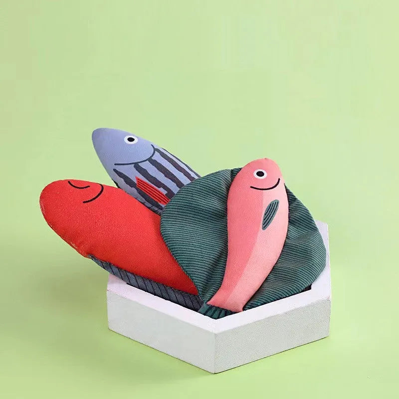 Soft polyester cat toy with ringing paper fish and catnip in agave colour