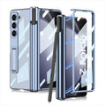 Electroplating transparent hard case with magnetic hinge pen holder for Samsung Z Fold 5, Holiday Blue colour