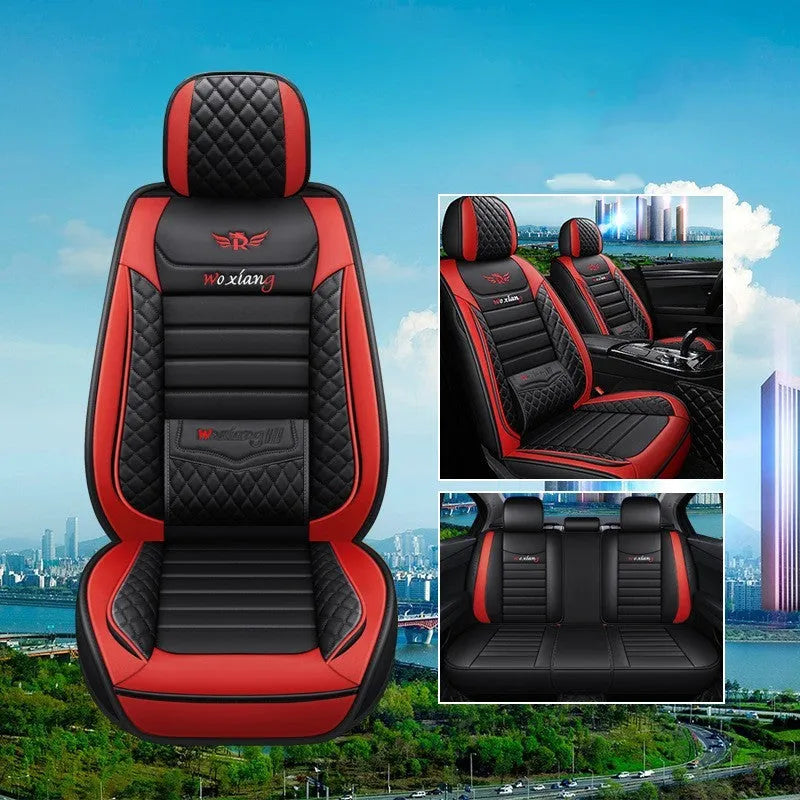Leather car seat cushion with high elastic sponge filler, shown in a red colour on a car seat.
