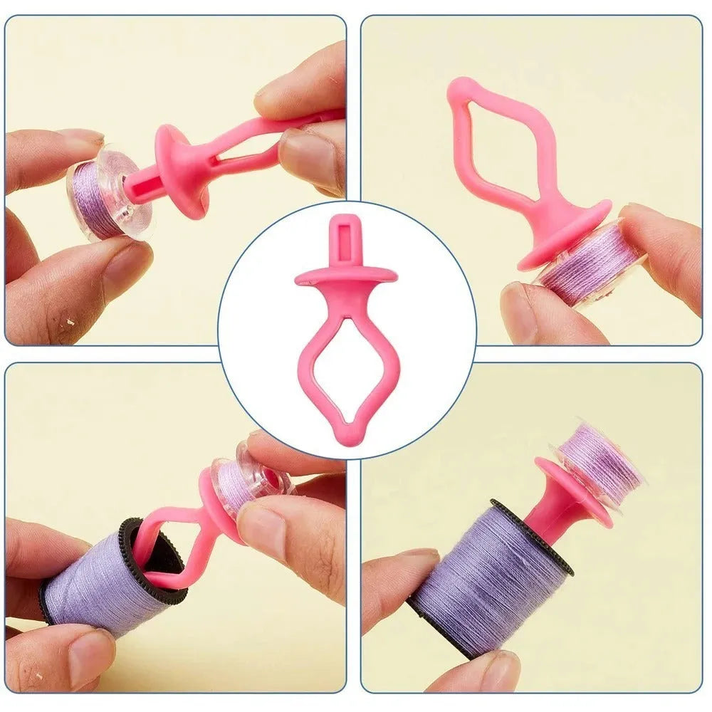 20 silicone bobbin core clips in random colours for sewing machine bobbin storage and anti-shedding thread management.