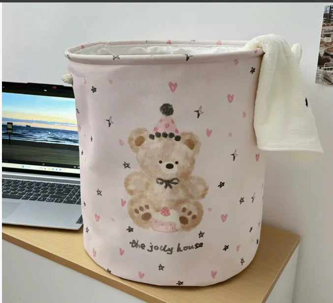Foldable cotton laundry basket in modern simple style for bedroom and bathroom storage.