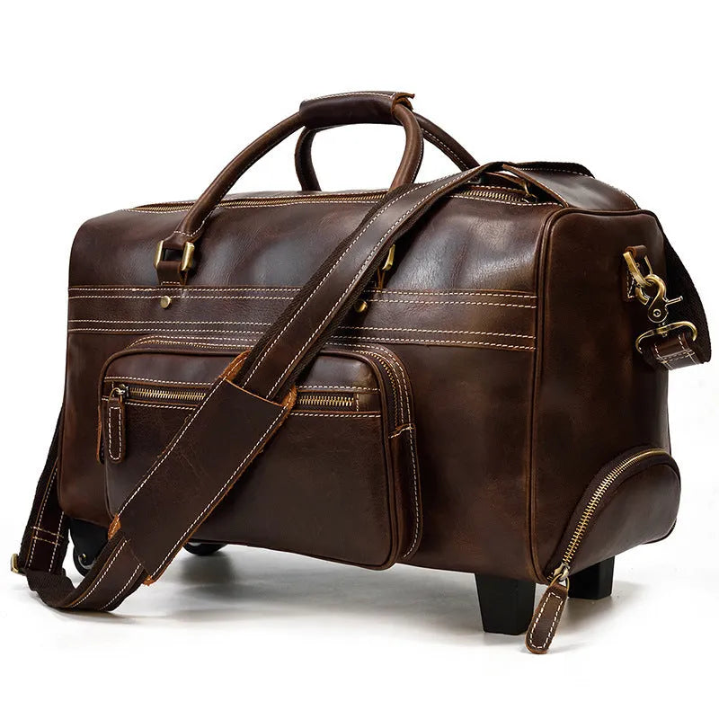 Genuine leather travel bag 20L 46cm x 27cm x 24cm oilskin coffee colour for business travel