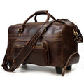 Genuine leather travel bag 20L 46cm x 27cm x 24cm oilskin coffee colour for business travel