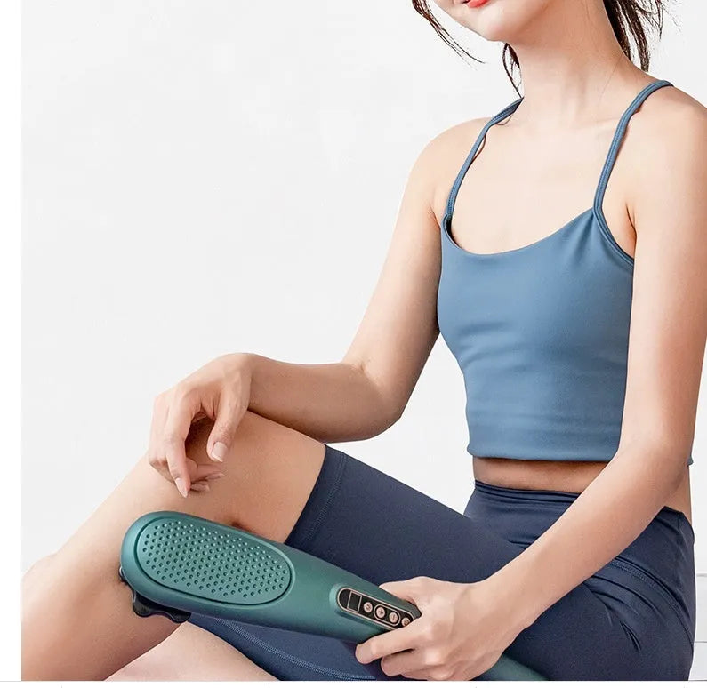 New rechargeable massager with four massage heads in green and white, USB powered, 460x160x92mm