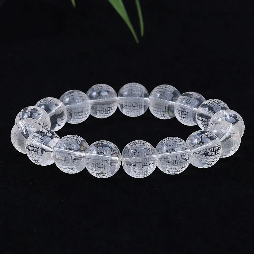 10mm glass mala beads with engraved Heart Sutra Buddhist mantras for meditation and prayer