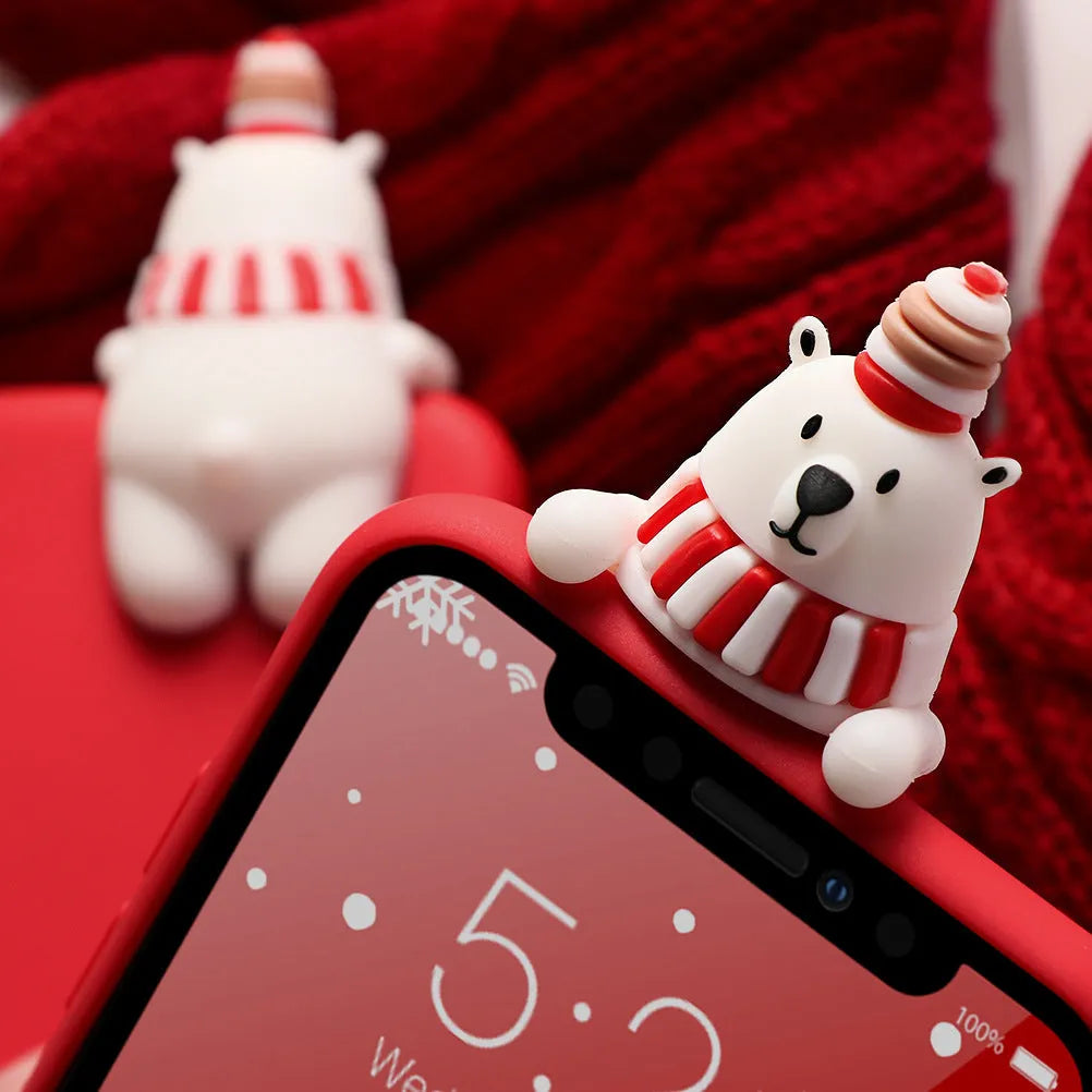 Christmas phone case in soft TPU with Santa Claus, Elk, or Snowman design and ball detail, back cover for iPhone.