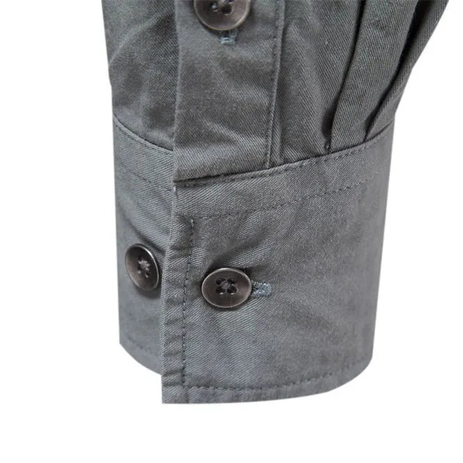Men's cotton solid colour long sleeve casual shirt in khaki, front view
