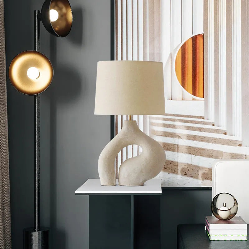 Modern minimalist table lamp with Nordic fabric shade, resin base, 30x45cm size, for living room or bedroom