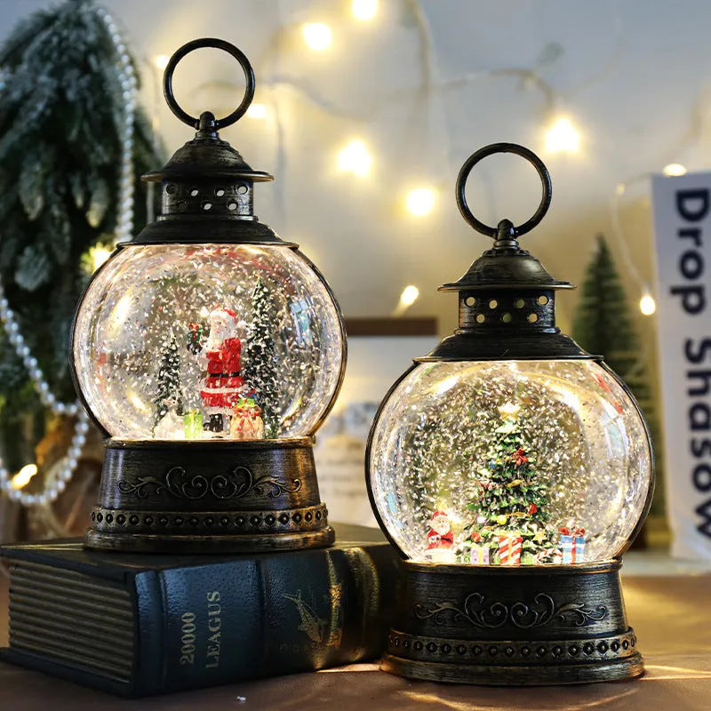 Christmas wind lamp music box with rotating crystal ball and night light, plastic, American style