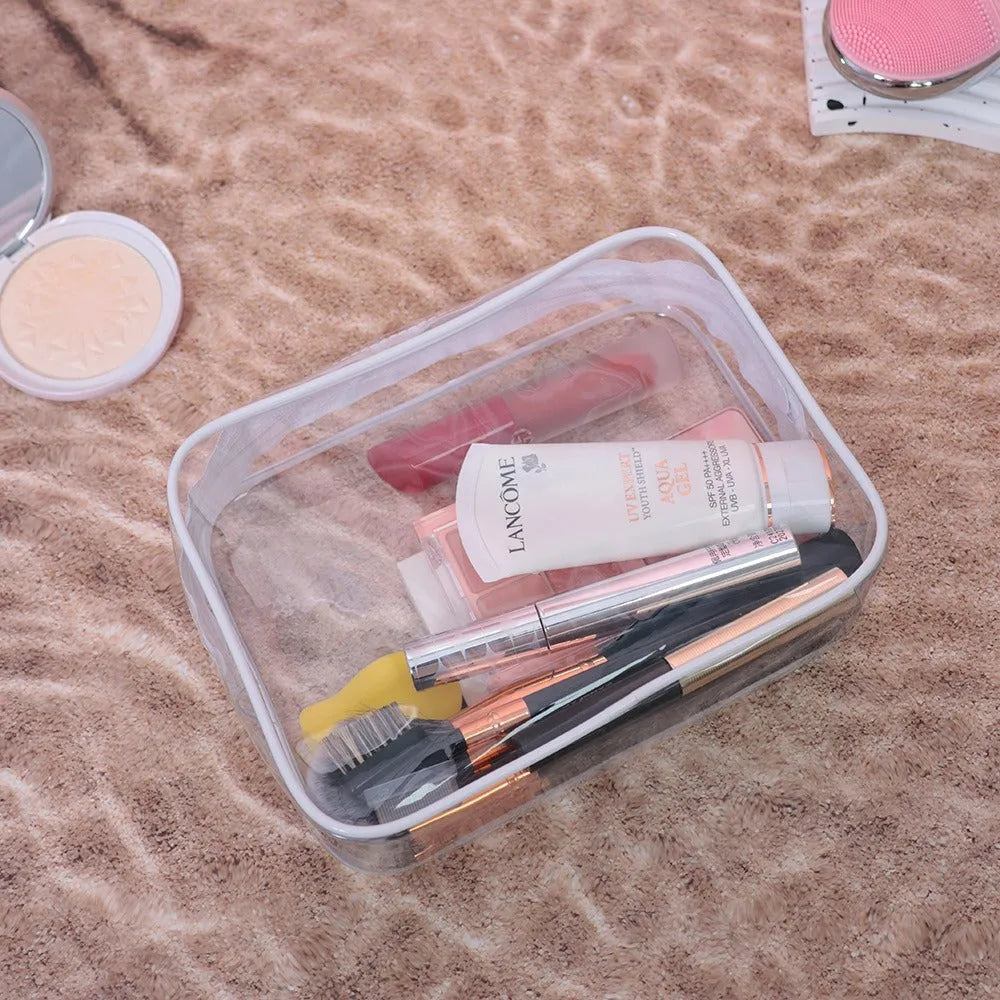 Semi-transparent PVC makeup bag in black, pink and white colours with Labubu design, customisable logo options