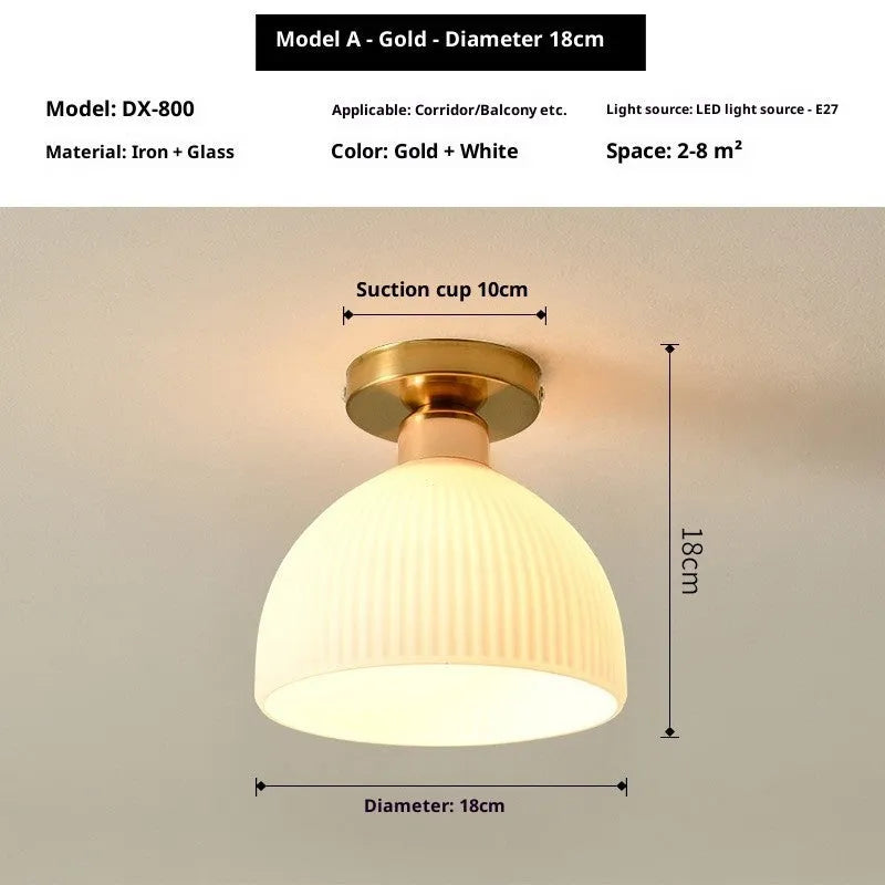 Wrought iron glass ceiling lamp 8W with E27 base in black finish for balcony or aisle