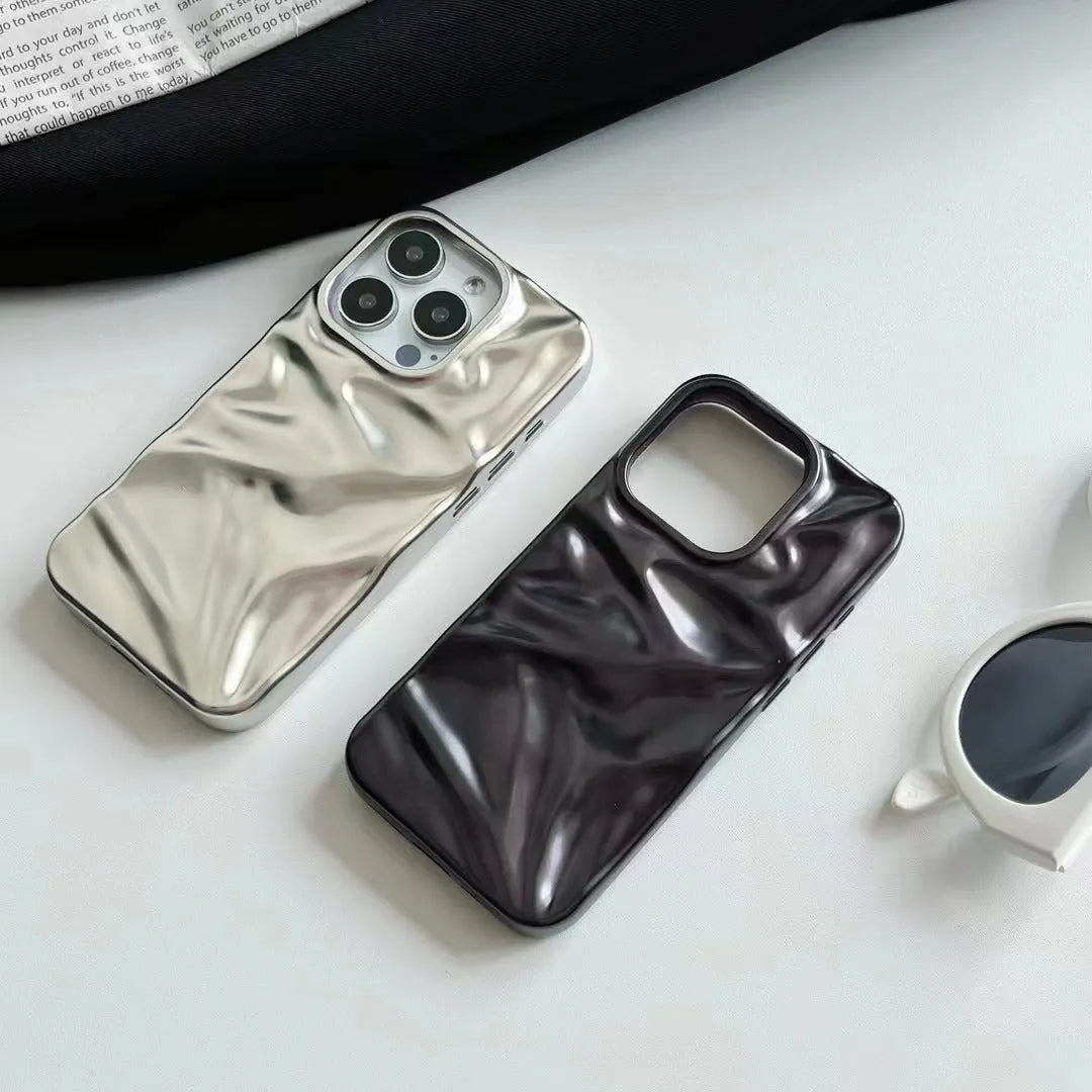 Electroplated matte TPU phone case in blue with water ripple texture, designed for iPhone 11-16 Pro Max series