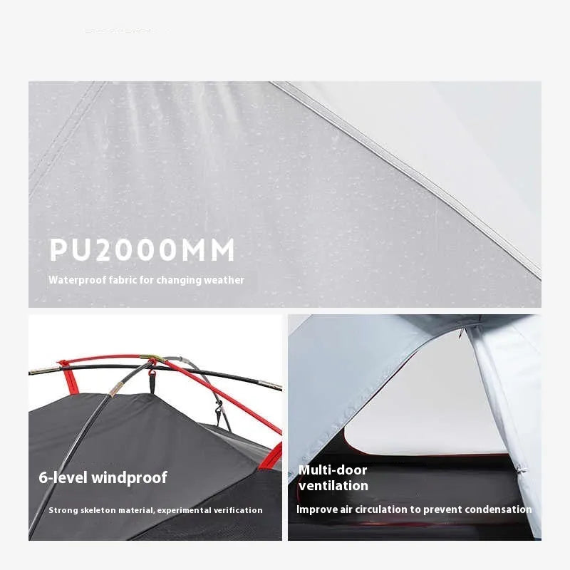 Blue and white quick-open thickened rain-proof camping tent for 2 people with FRP frame