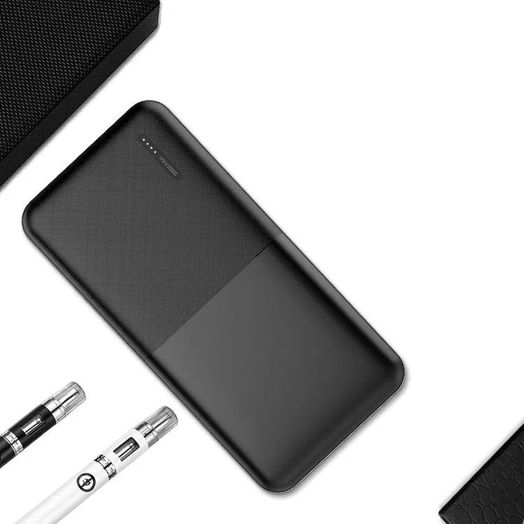 20000mAh black or white power bank with multiple USB ports measuring 140x69x26mm