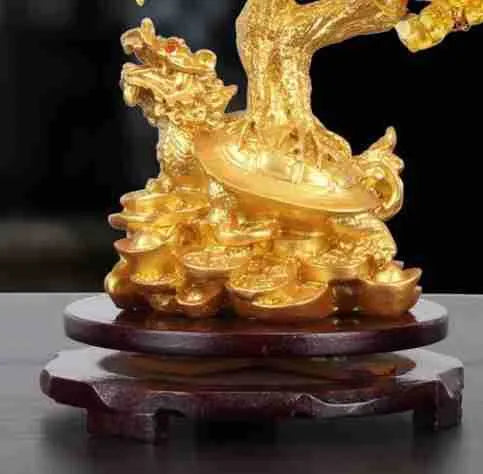 Citrine-coloured resin small water turtle money tree Feng Shui ornament.