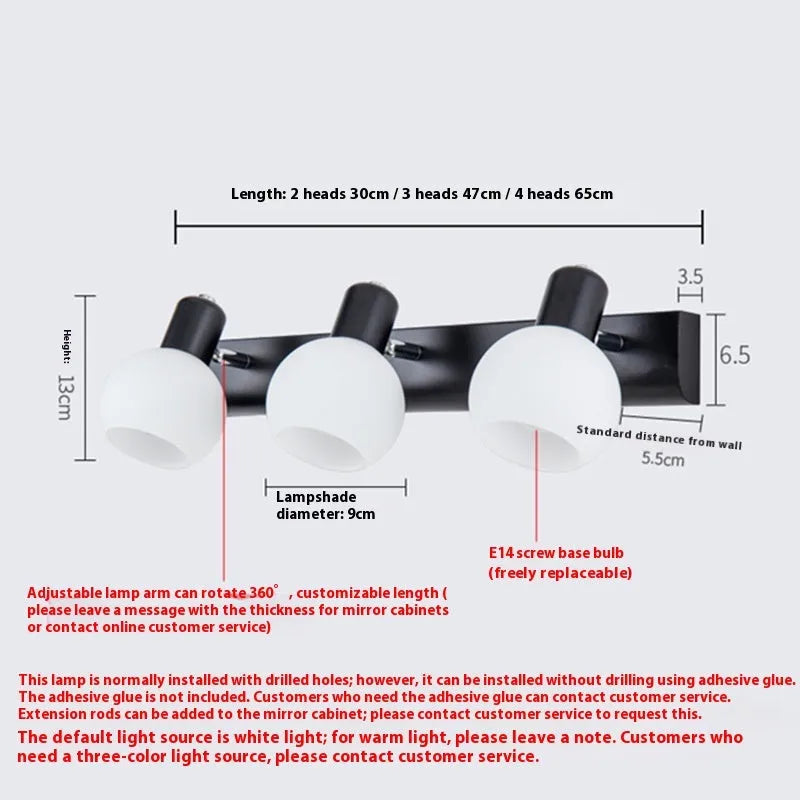 American simple LED wall lamp for bathroom washstand mirror front lighting in black finish