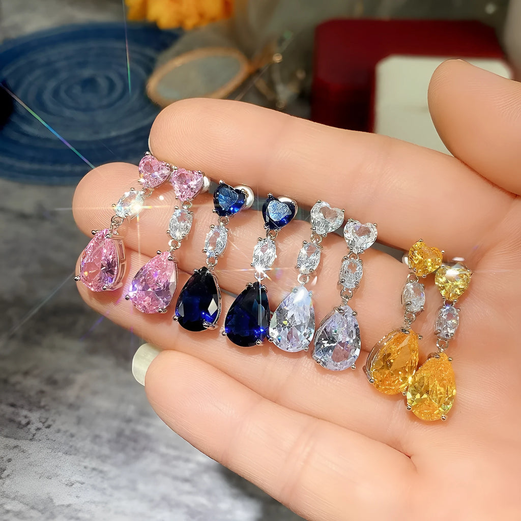 Copper geometric oval zircon drop earrings for women in four colours
