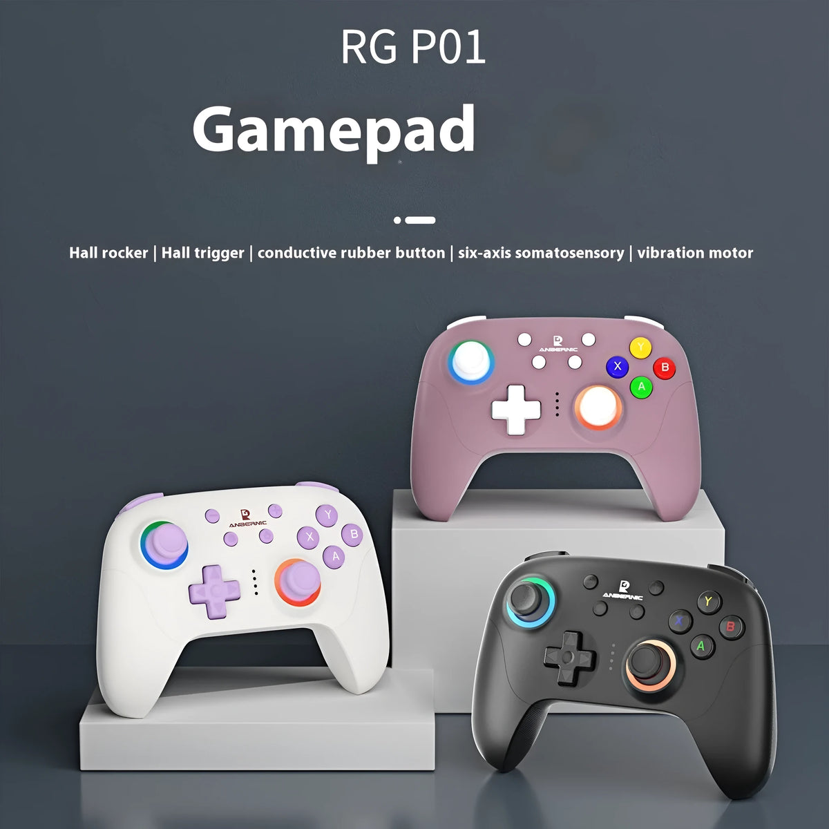 RGP01 wireless gamepad with RGB lighting, compatible with PC, Switch, Android, iOS, black colour