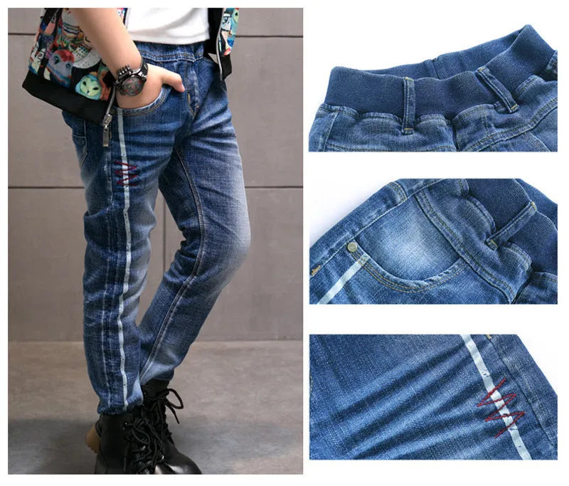 CUHK boys cotton straight casual trousers in dark blue with mid-waist fit suitable for heights 110 to 150 cm