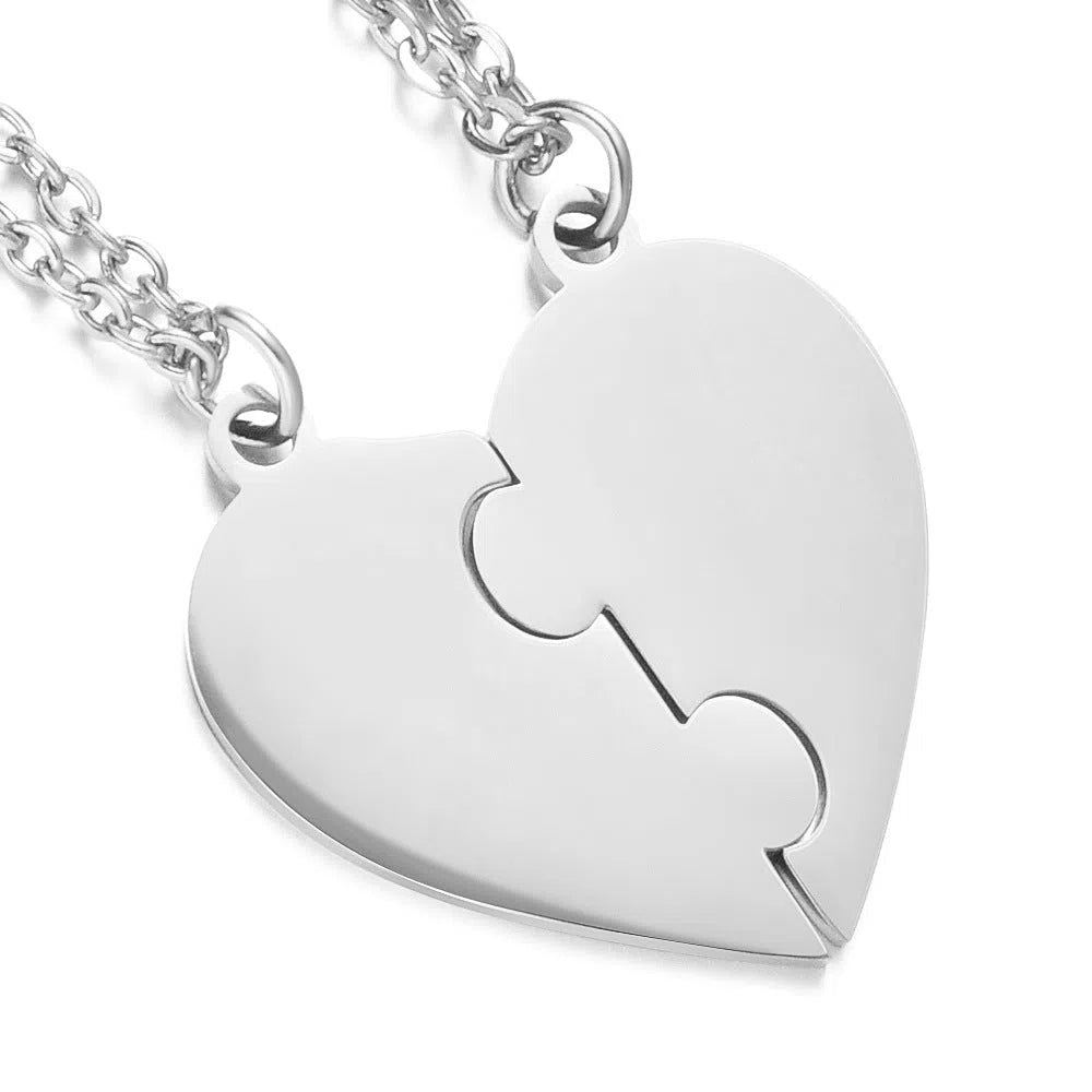 Stainless steel combination heart necklace with 36x40mm pendant, 50+5cm chain, gold rose gold or silver finish