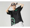 Black bear print cotton short-sleeve t-shirt with glow-in-the-dark design on a model