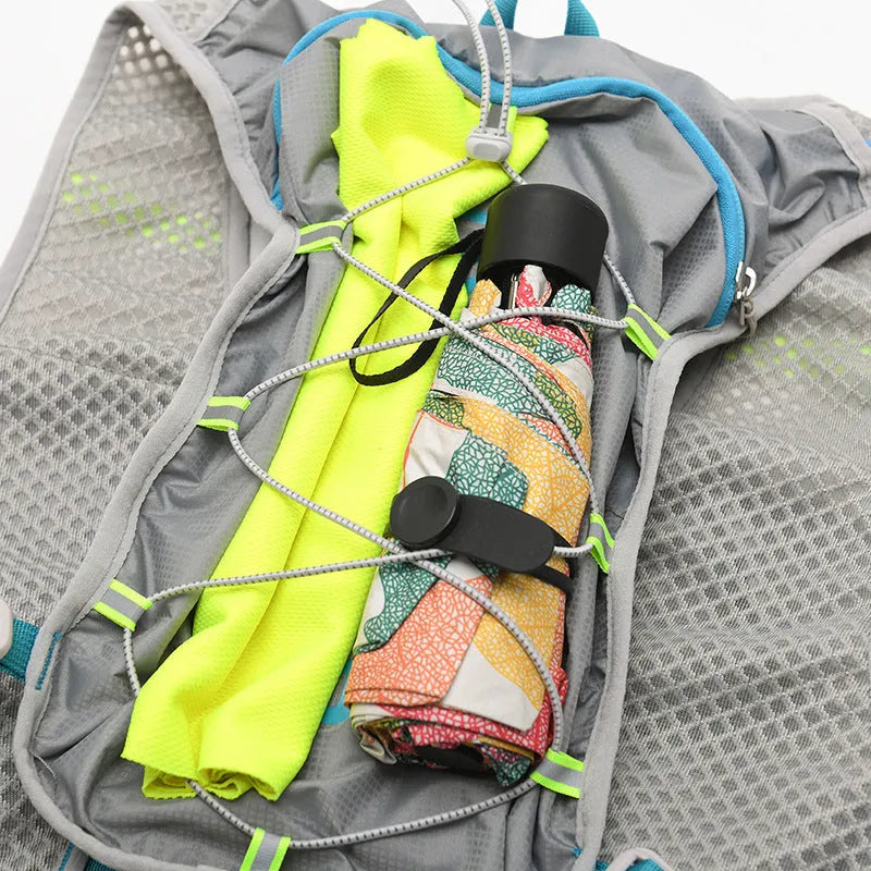 Multifunctional Nylon running backpack in a solid colour with reflective strips, shown in a side profile.