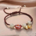 Hetian jade bracelet with constellation carving and adjustable coloured strap