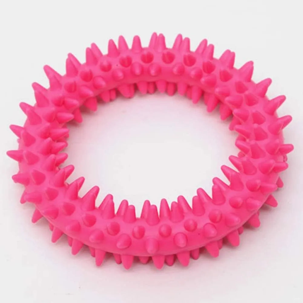 Blue spiky circle ring dog chew toy made from TPR for dental cleaning and bite training