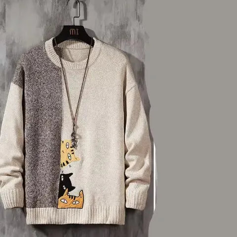 Fleece-lined thickened knitwear sweater in black, grey, and khaki colours, leisure-style polyester top
