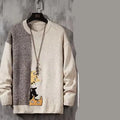 Fleece-lined thickened knitwear sweater in black, grey, and khaki colours, leisure-style polyester top