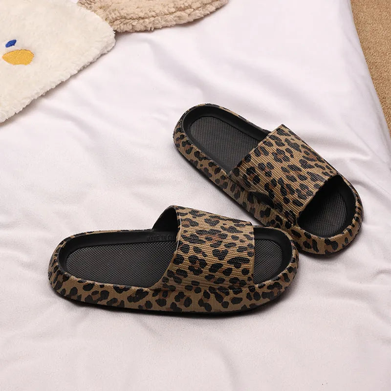 Leopard print EVA slippers with thick bottom in multiple colour options for adults