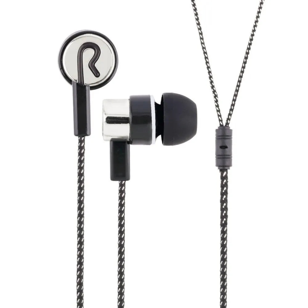 Classic braided in-ear headset with nylon cloth line and 3.5mm plug in blue, gold, red, silver gray