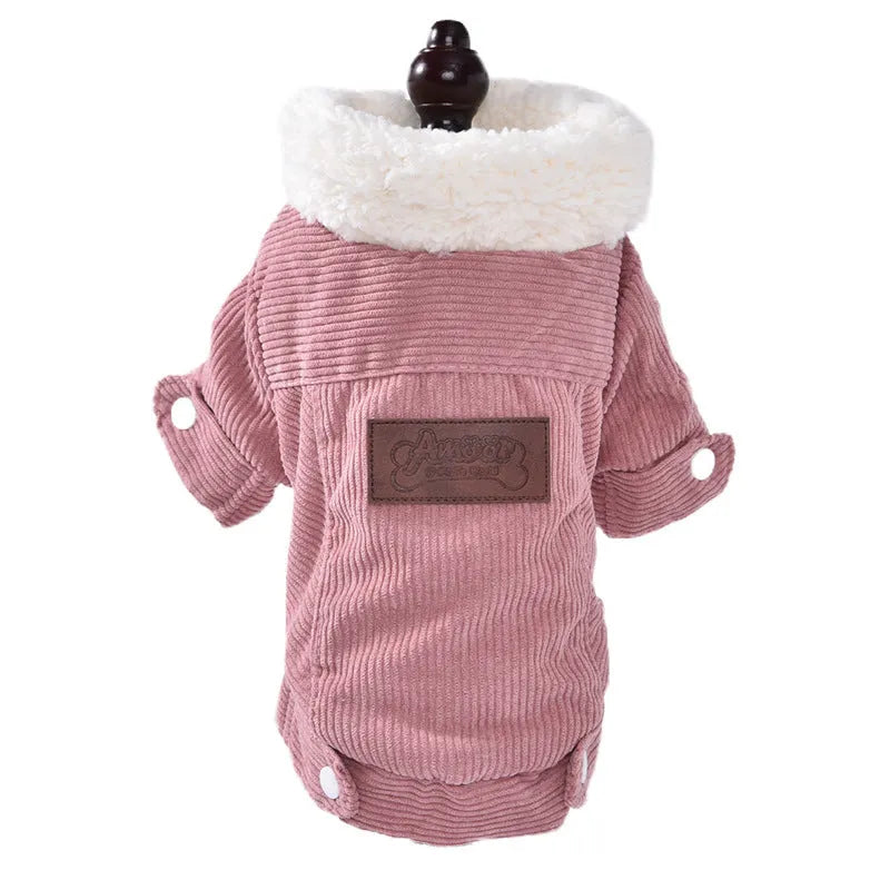 A gray lambswool-lined vest for a dog, showing the padded fleece construction and vest style.