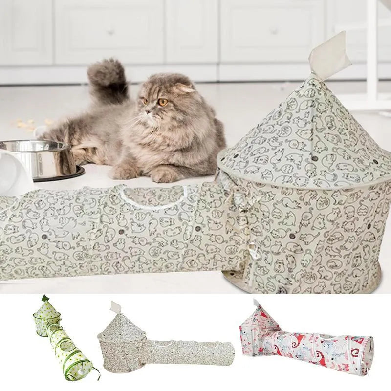Foldable cat play tunnel with removable tubes and bunny tent in colour kitten design