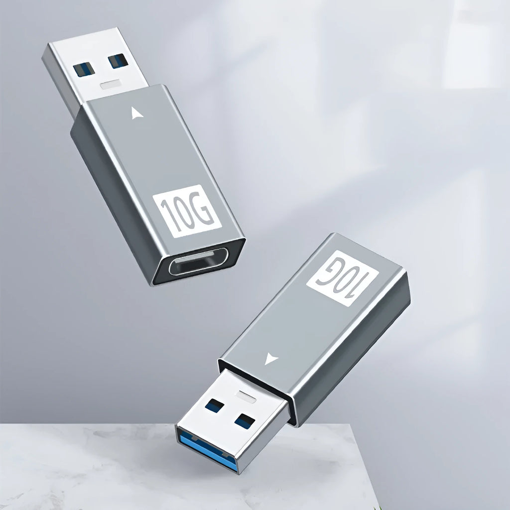 Compact USB 3.1 male to Type-C female adapter in aluminium alloy for fast charging and data transfer