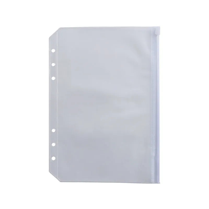 Transparent PVC A5 zipper bag with 6 holes for loose-leaf notebook