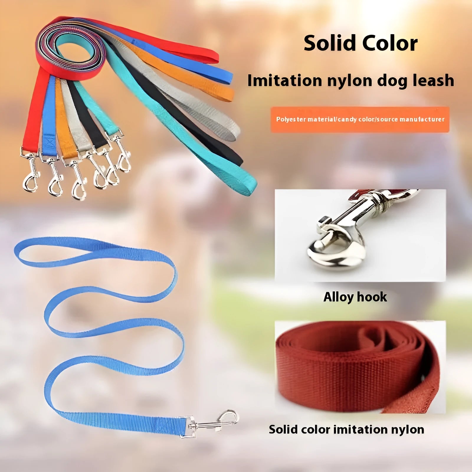 Solid colour nylon dog hand holding rope and tug toy in various colours and sizes.