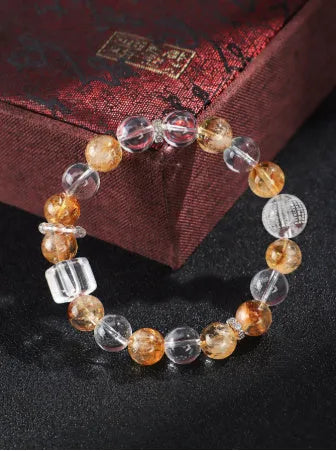 Women's beaded bracelet with Huang Tajing white crystal, yellow tower crystal and freshwater pearls