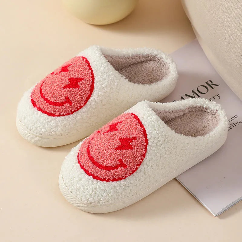Women's cartoon love style plush slippers with non-slip PVC soles in multiple colour options