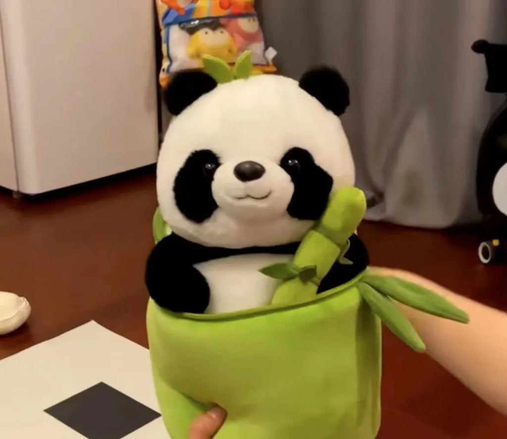 25cm panda plush doll with PP cotton filling in bamboo tube holding or individual panda style