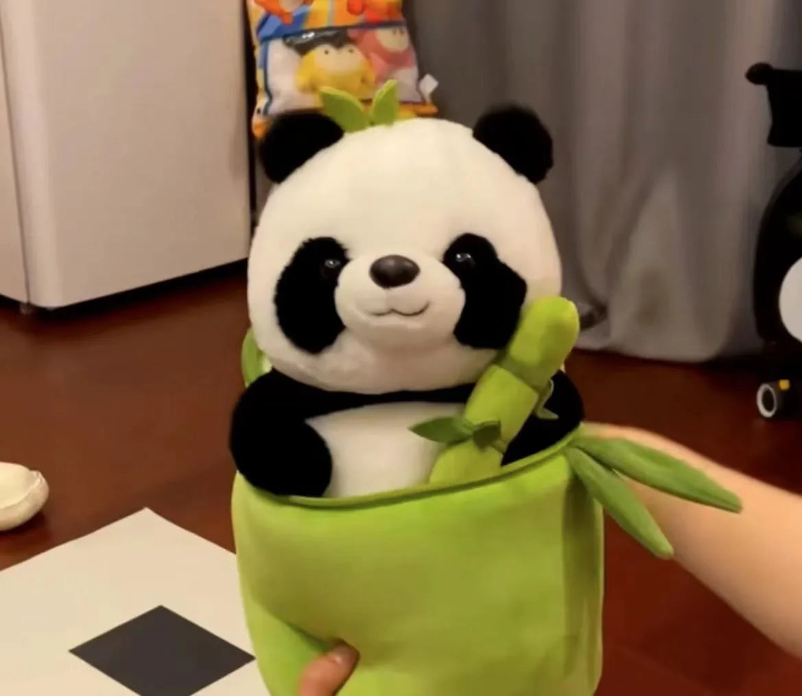 25cm panda plush doll with PP cotton filling in bamboo tube holding or individual panda style