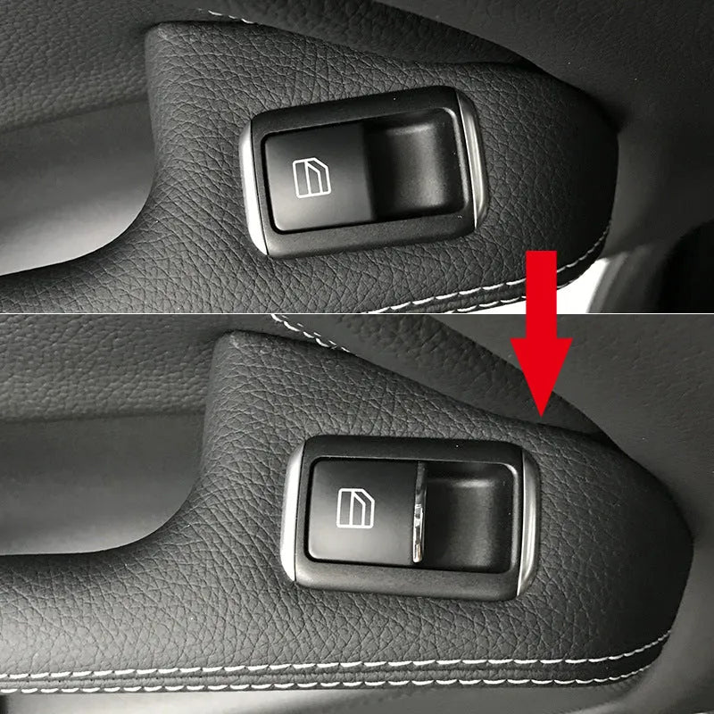 Black ABS plastic self-adhesive decorative sticker for a car window lift button.