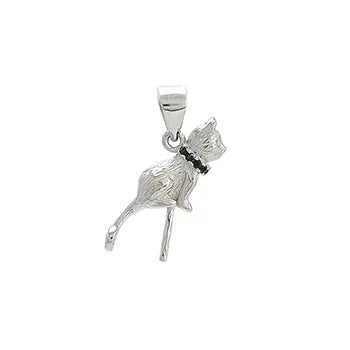925 sterling silver cat pendant clavicle necklace with electroplated finish showing feline silhouette design
