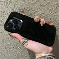 Magnetic leather drop-resistant flannel phone case for iPhone in silver grey colour showing hard case design