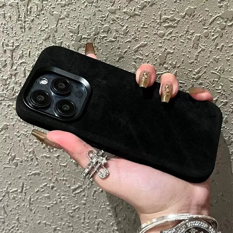 Magnetic leather drop-resistant flannel phone case for iPhone in silver grey colour showing hard case design
