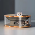 White transparent PVC tunnel cat scratch board nest with corrugated cardboard panels, dimensions 58x45x23cm