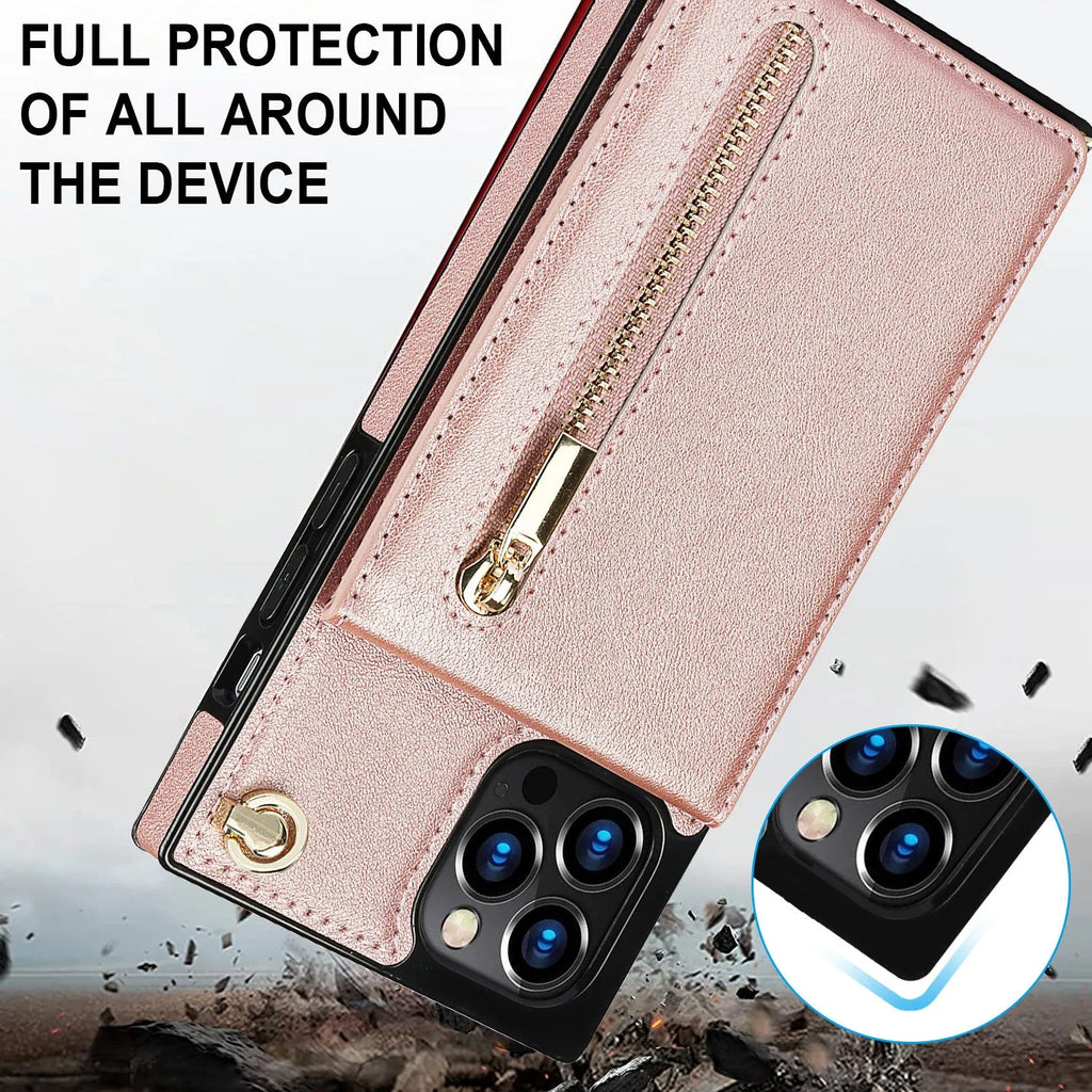 Solid colour leather and TPU mobile phone case shown fitted on a smartphone.