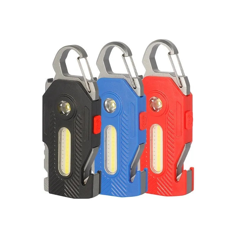 Multifunctional rechargeable emergency handheld light with ABS aluminium shell, IP44 protection, in black, blue, and red colour options